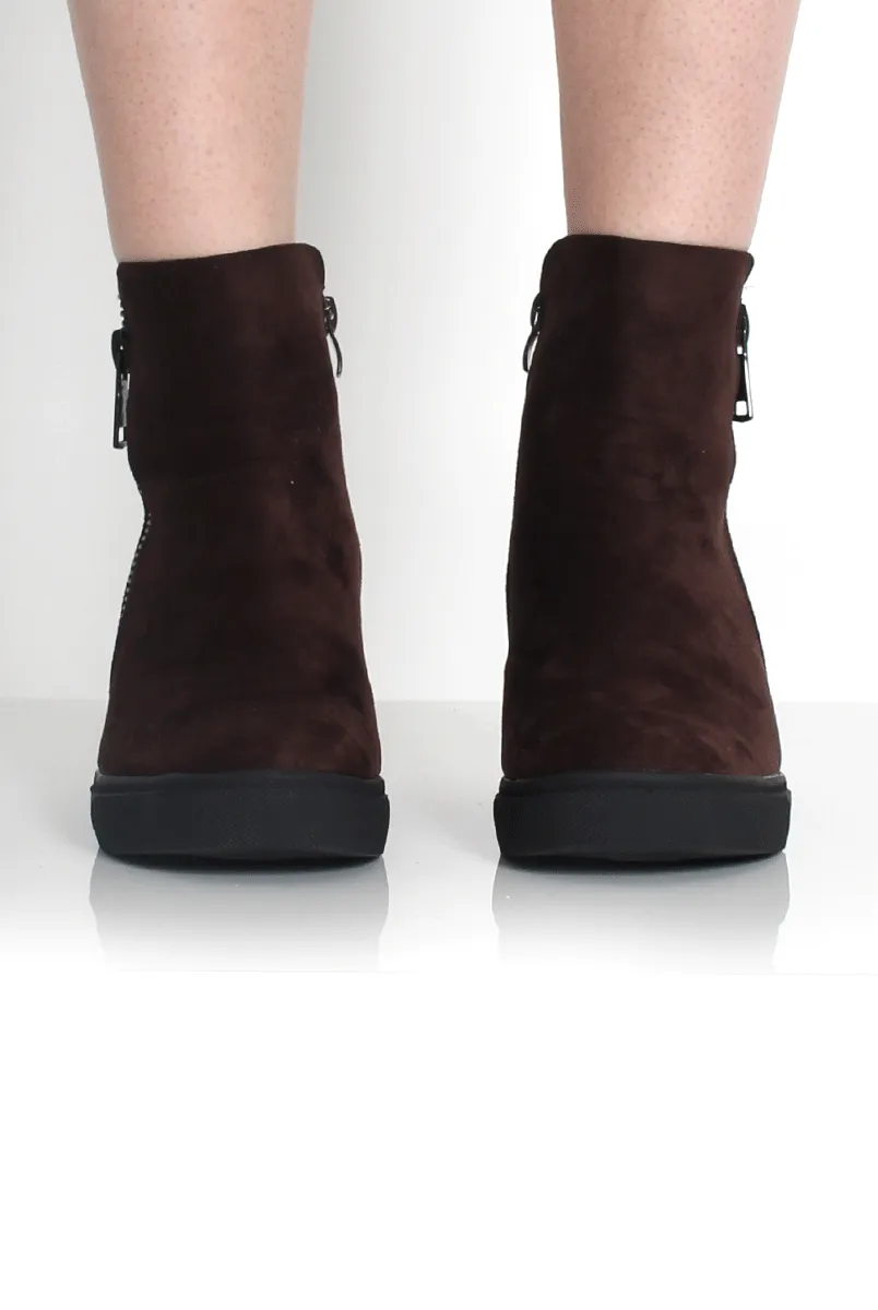 Tiffany Brown Suede Diamante Wedged Boots