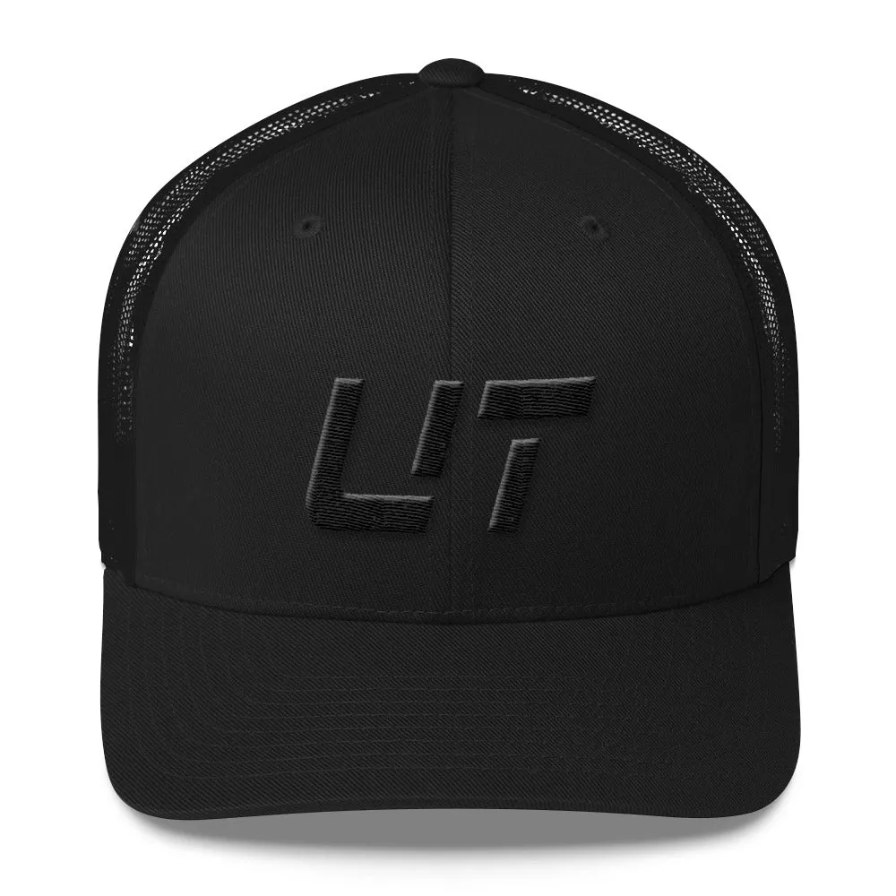 Utah - Mesh Back Trucker Cap - Black Embroidery - UT - Many Hat Color Options Available