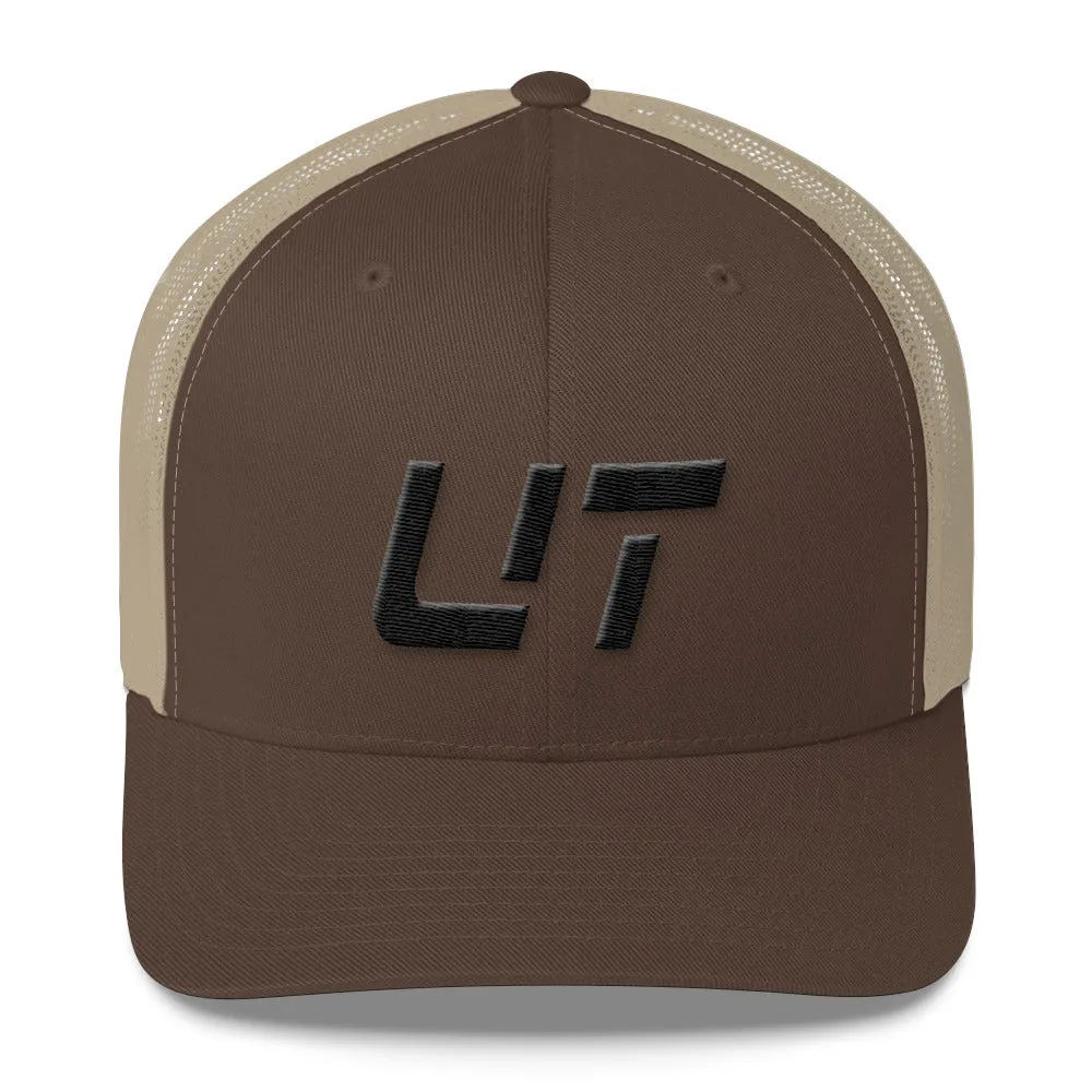 Utah - Mesh Back Trucker Cap - Black Embroidery - UT - Many Hat Color Options Available